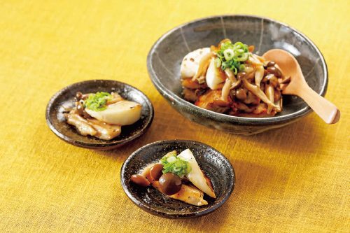 焼き聖護院かぶと鶏のきのこあんかけ